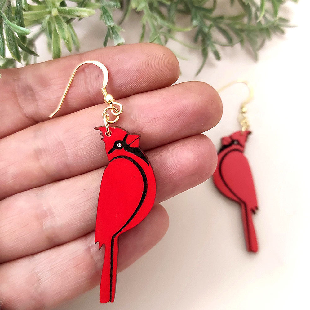 Wholesale Red Bishop Bird Wooden Earrings
